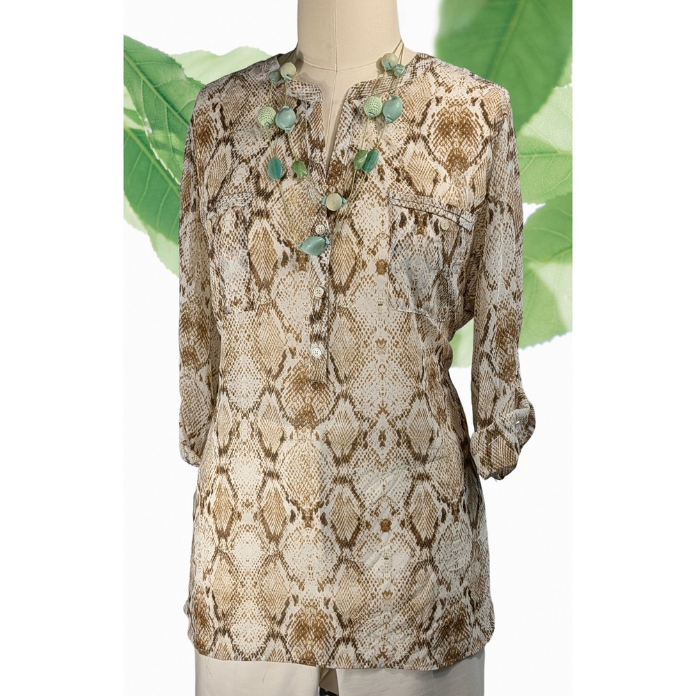 Apt 9 Woman 2X Roll Tab Sl. Chiffon Tunic Blouse Split Neck
